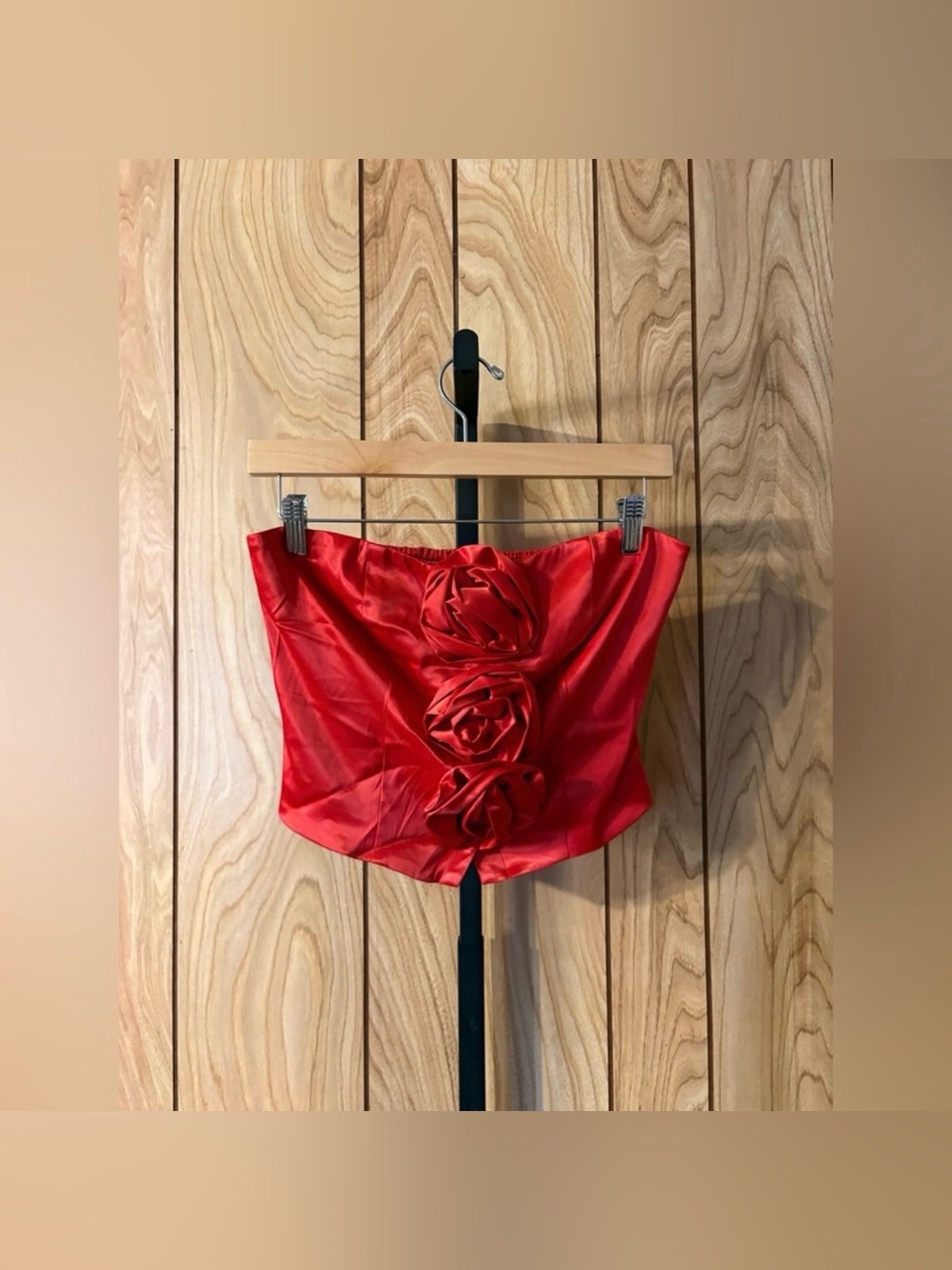 HYFVE Red Satin Rosette Strapless Corset Tube Top Small